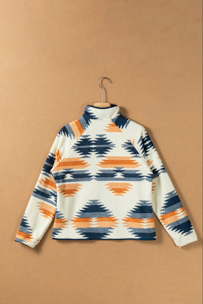 Aztec Patterned Snap Button Fleece Jacket