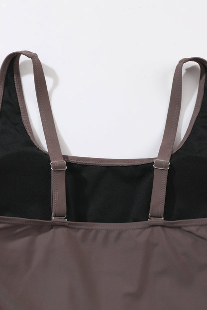 Coffee Brown Knotted Split Sheath Style Swim Dress