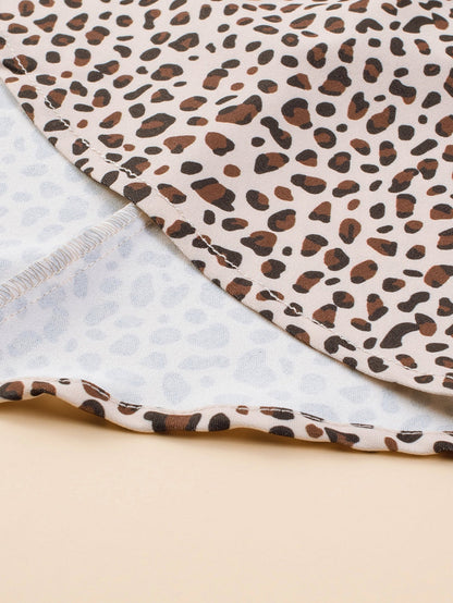 Leopard Print Khaki Plus Size Open Front Cardigan with Half Sleeves