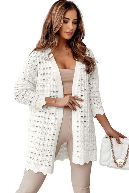 Ivory Crochet Detail Lightweight Long Sleeve Sweater Cardigan