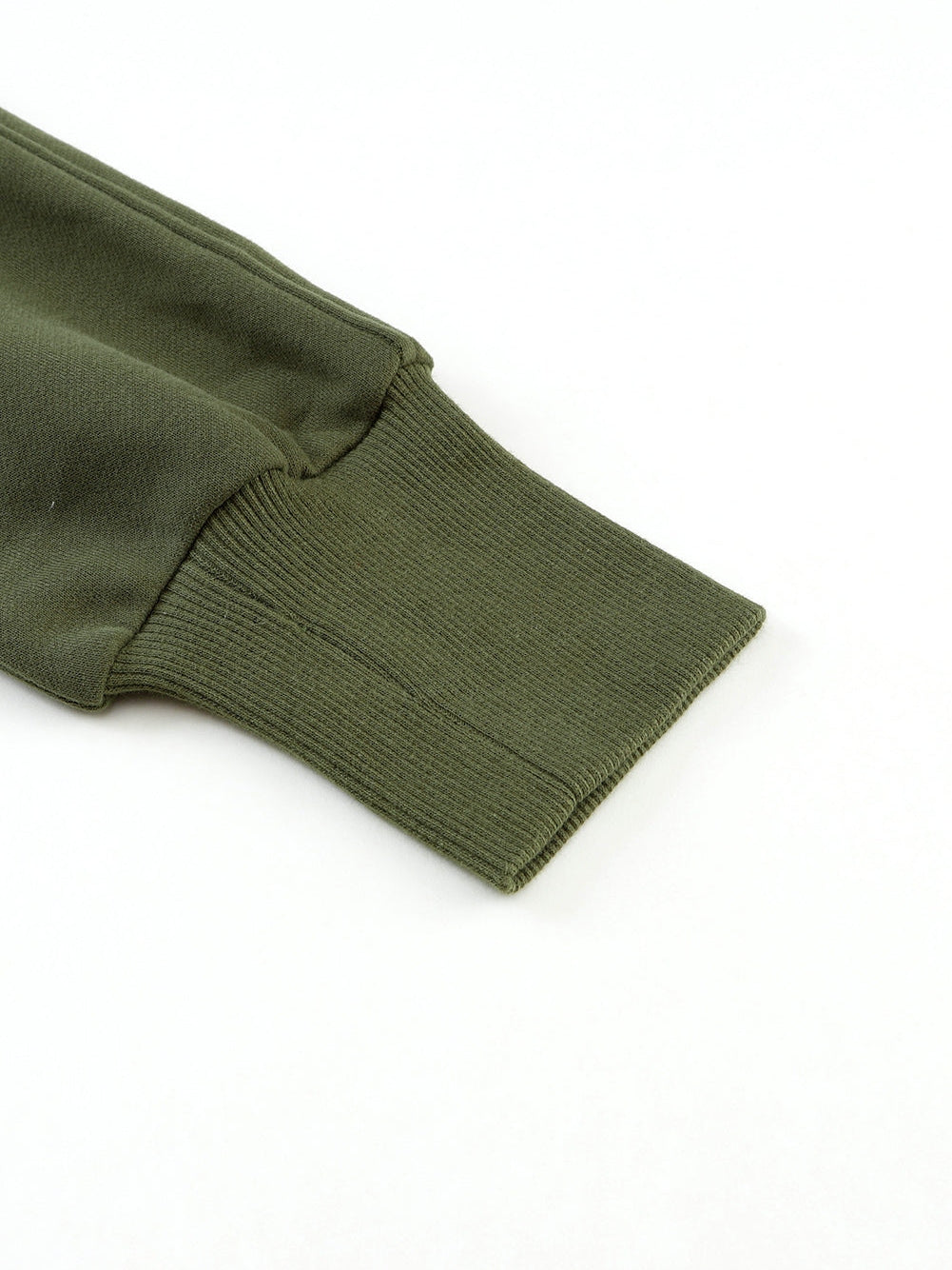 Green Ribbed Stand Collar Thumbhole Sleeve Casual Sweatshirt with Zipper