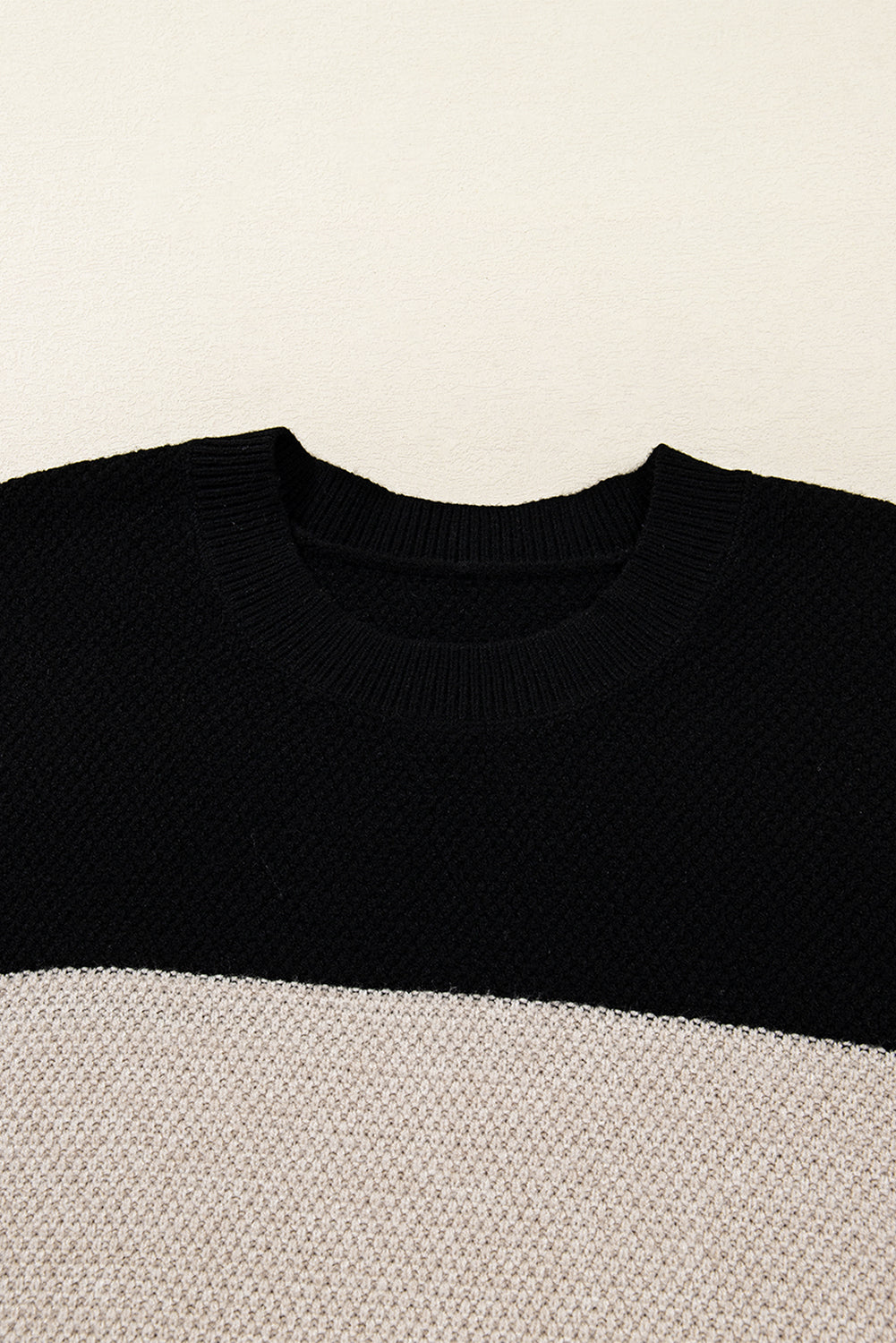 Parchment Color Block Knit Striped Sleeve Detail Casual Sweater