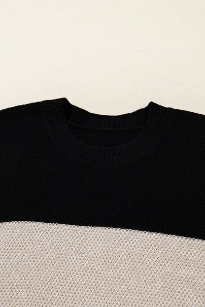 Parchment Color Block Knit Striped Sleeve Detail Casual Sweater