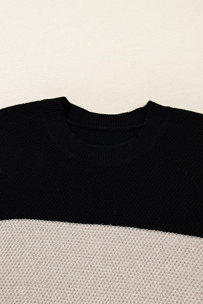 Parchment Color Block Knit Striped Sleeve Detail Casual Sweater
