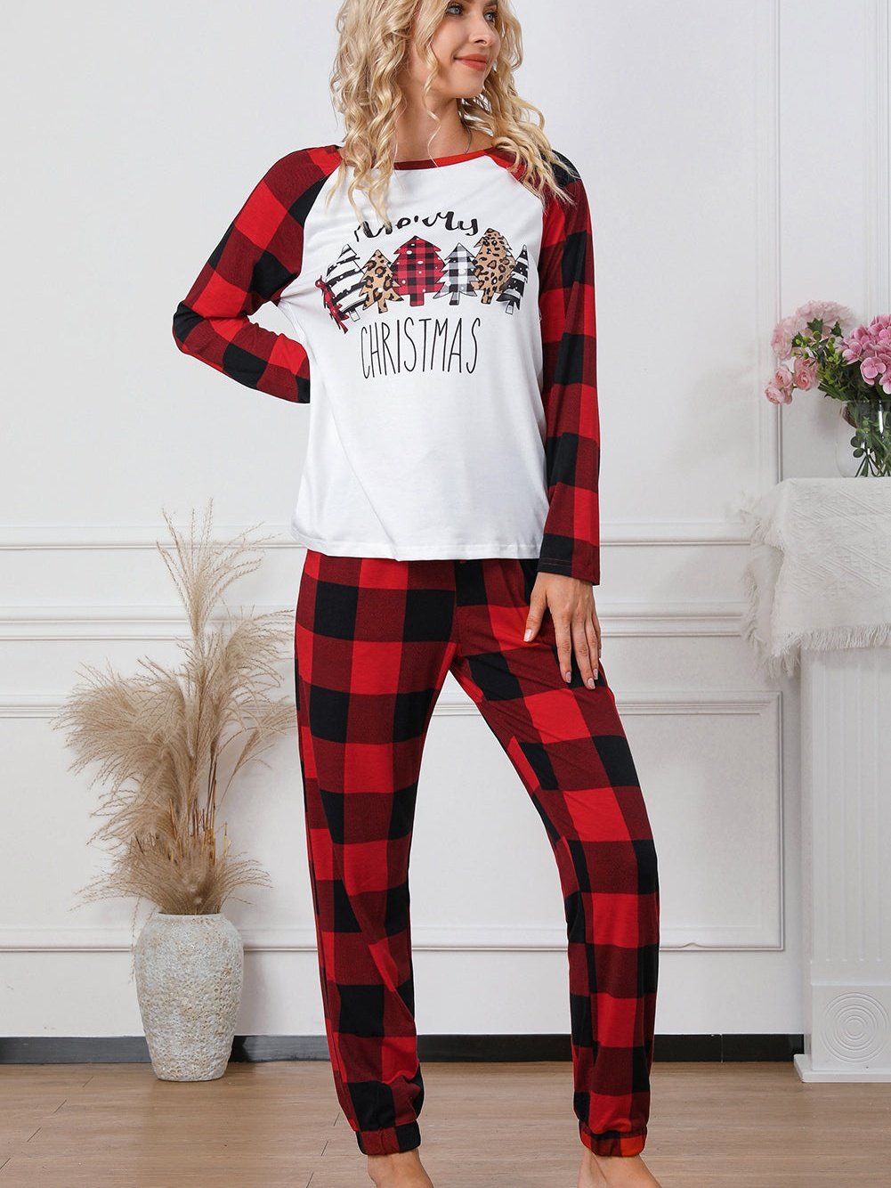 Festive Red Tartan Christmas Graphic Lounge Set