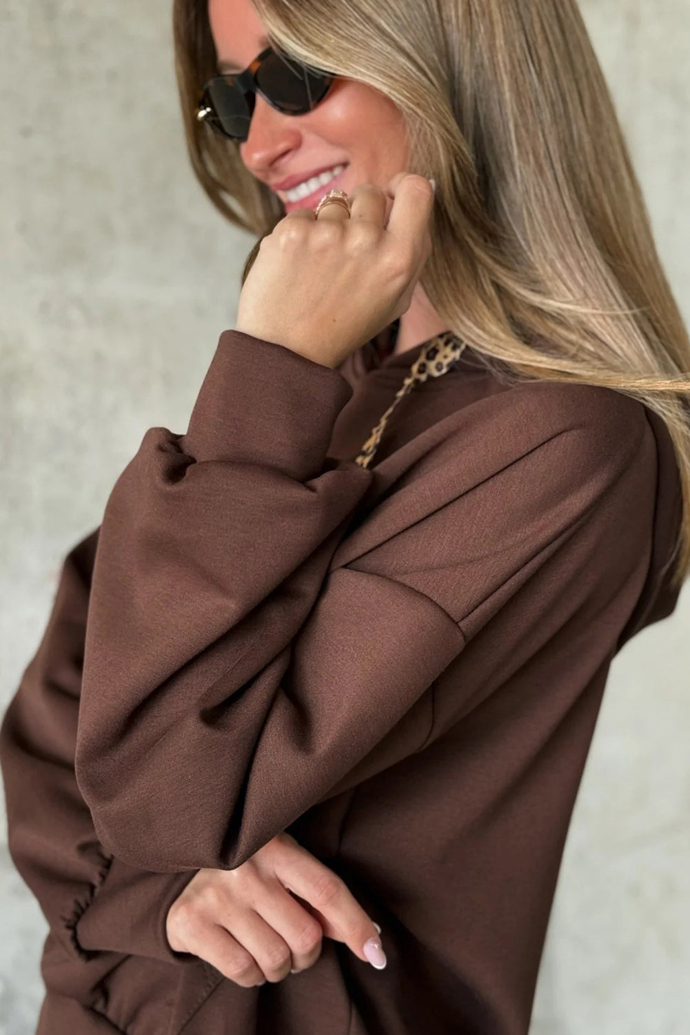 Dark Brown Iconic Lettering Graphic Hooded Sweatshirt