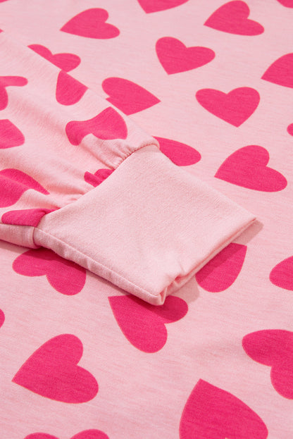 Heartfelt Pink Valentine's Day Lounge Set with Heart Print Top and Shorts