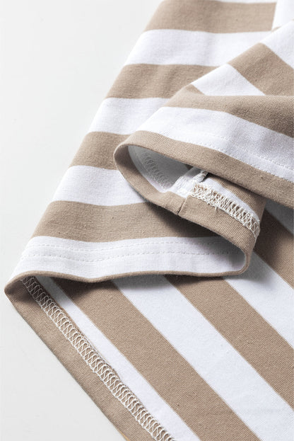 Khaki Boat Neck Striped Long Sleeve Top