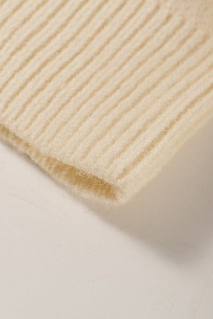 Khaki Ribbed Trim Geometric Pattern High Neck Sweater