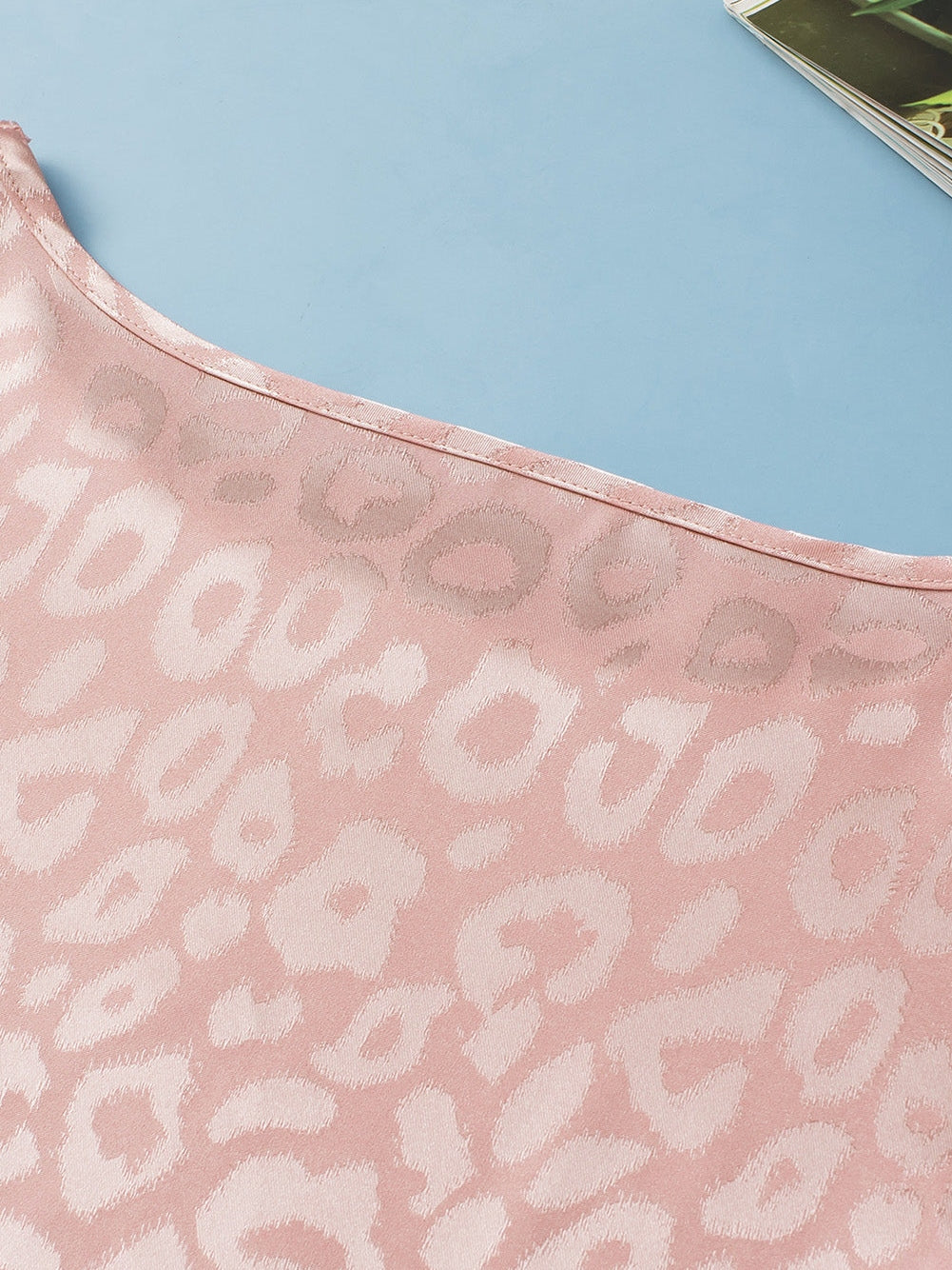 Pink Plus Size Leopard Print Ruffled Flutter Sleeve Satin Blouse