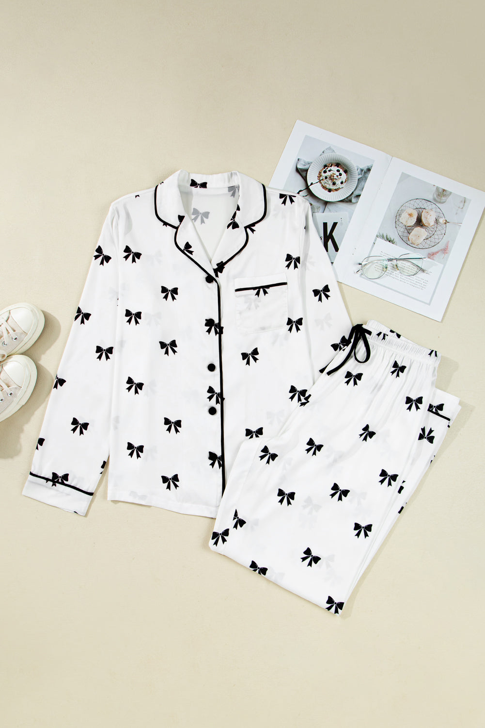 bow print pajama set