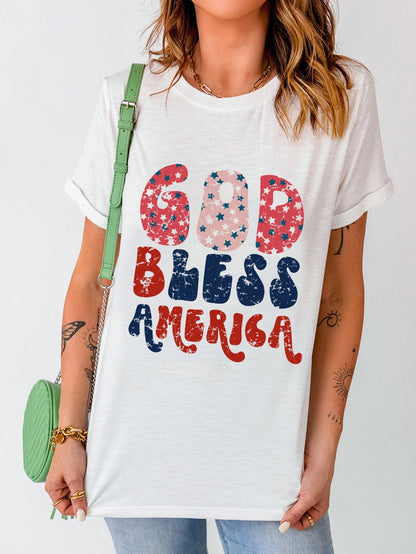 God Bless America Patriotic Graphic Tee in White