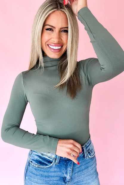 Green Bay Slim Fit High Neck Long Sleeve Basic Top