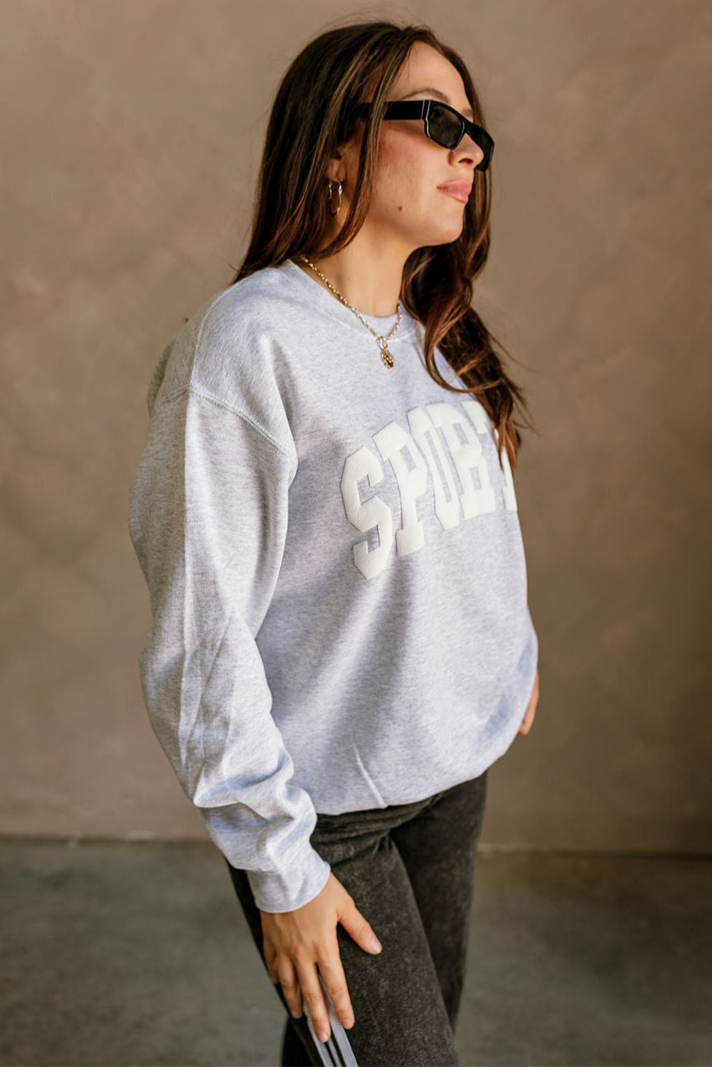 Light Grey FOOTBALL 3D Letter Graphic Crew Neck Sweatshirt