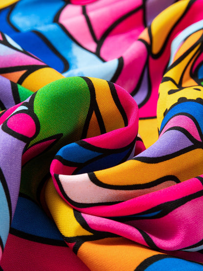 Rose Abstract Print Frilly Trim Blouse for Plus Size Women