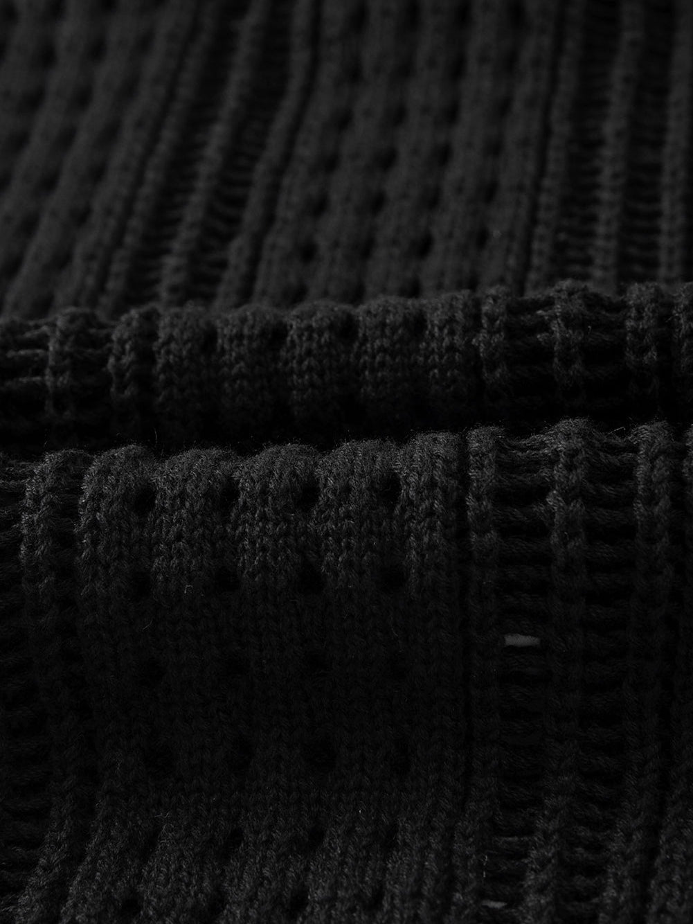 Boho Black Crochet Beach Dress with Drawstring & Hollow-out Detail