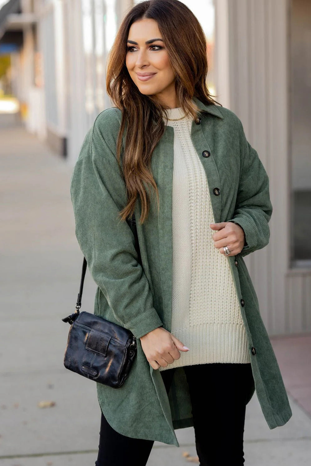 Mist Green Corduroy Side Slit Oversize Shacket