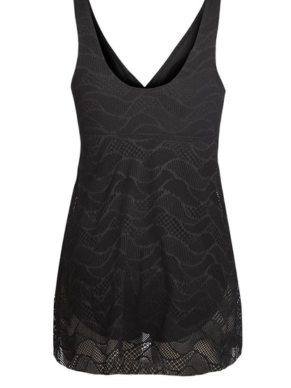 Ruched Twist Front Black Swimdress