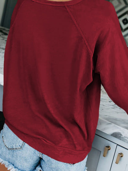 Fiery Red Solid Pullover Sweater with Crew Neck