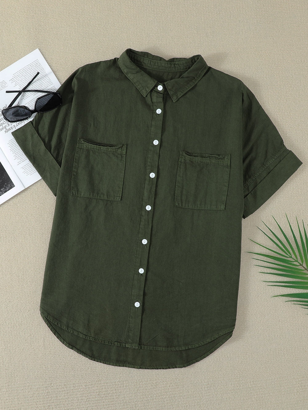 Green Casual Denim Shirt with Boyfriend Style