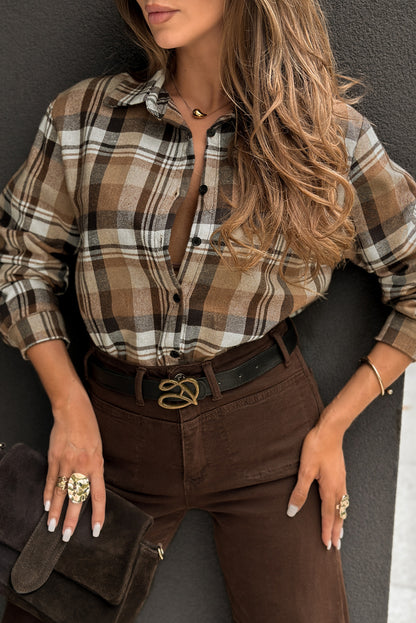 Camel Cowgirl Fashion Plaid Long Sleeve Shirt