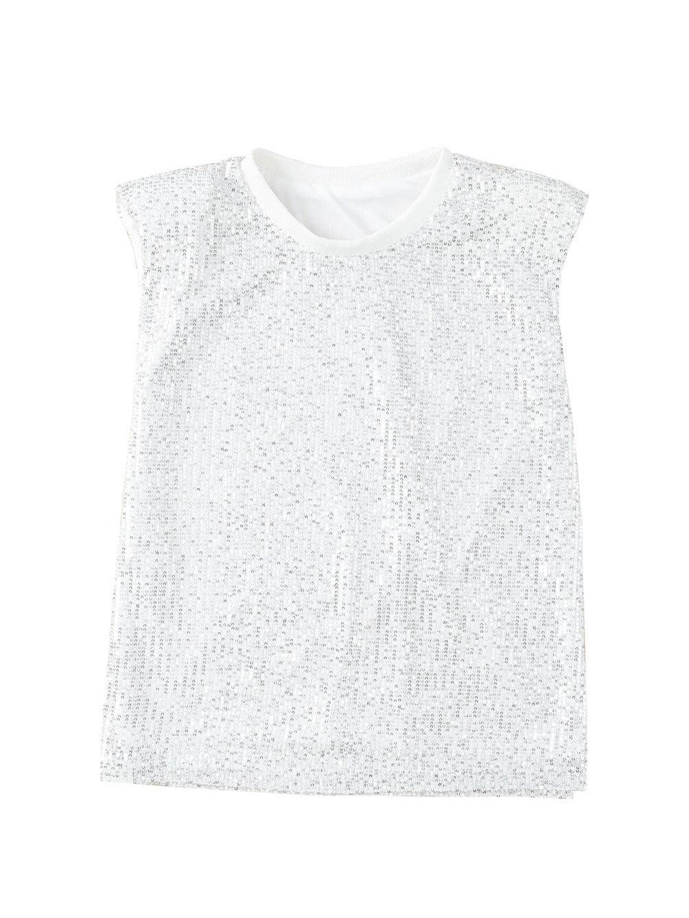 Apricot Sparkle Sleeveless Top with Round Neck