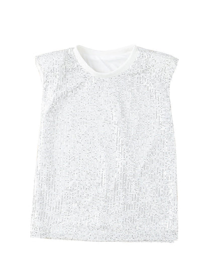 Apricot Sparkle Sleeveless Top with Round Neck