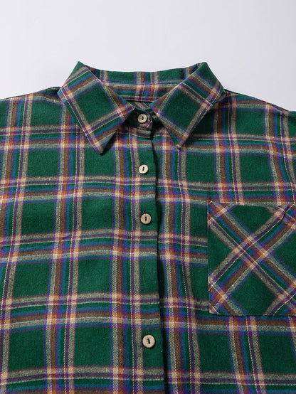 Green Plaid Oversized Tunic Shirt with Half Sleeves