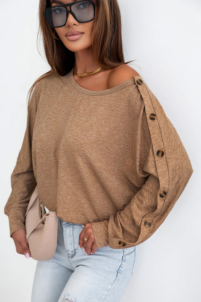 Elegant Khaki Dolman Sleeve Top with Button Detail