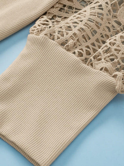 Lace Sleeve Ribbed Pullover with Square Neck