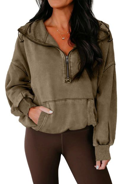 Elmwood Half Zip Kangaroo Pocket Mineral Wash Baggy Hoodie