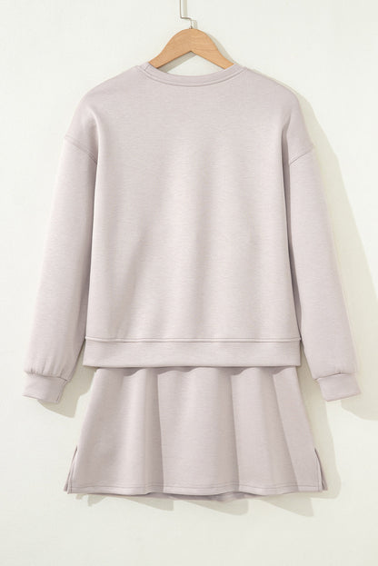 long sleeve pullover mini skirt set