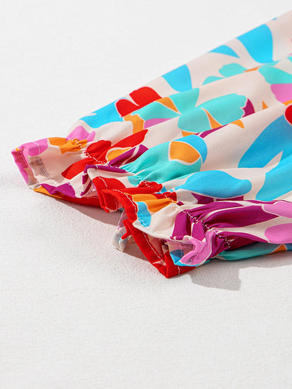 Multicolour Floral Tiered V Neck Plus Dress