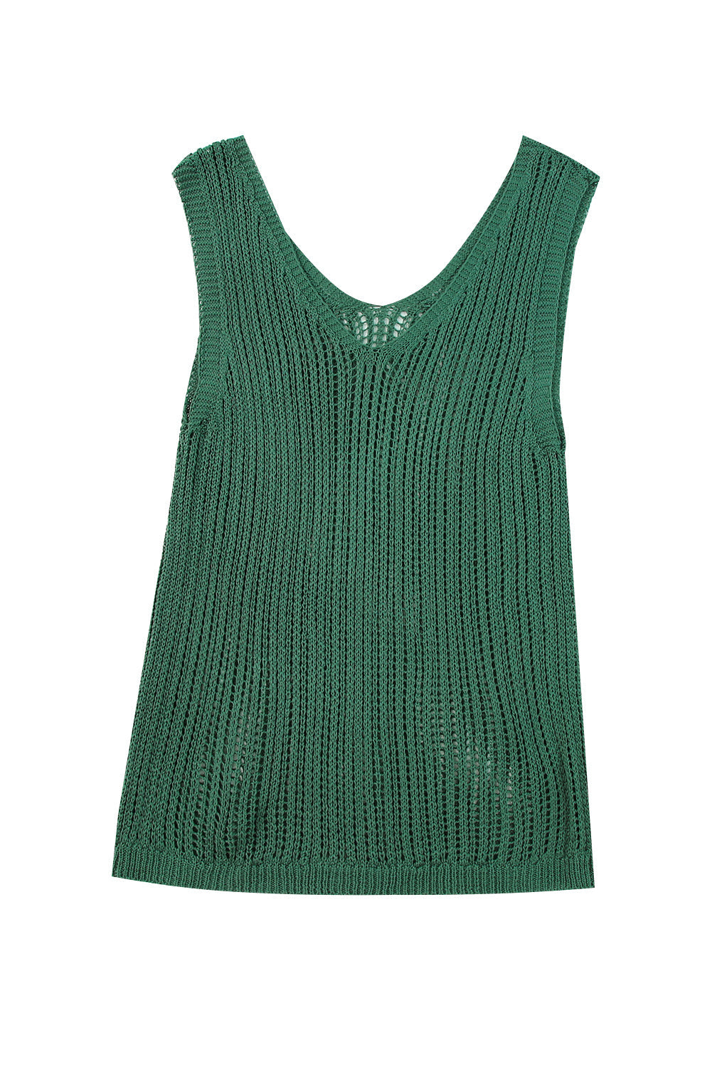 Green Hollowed Knit Sleeveless V Neck Tank Top