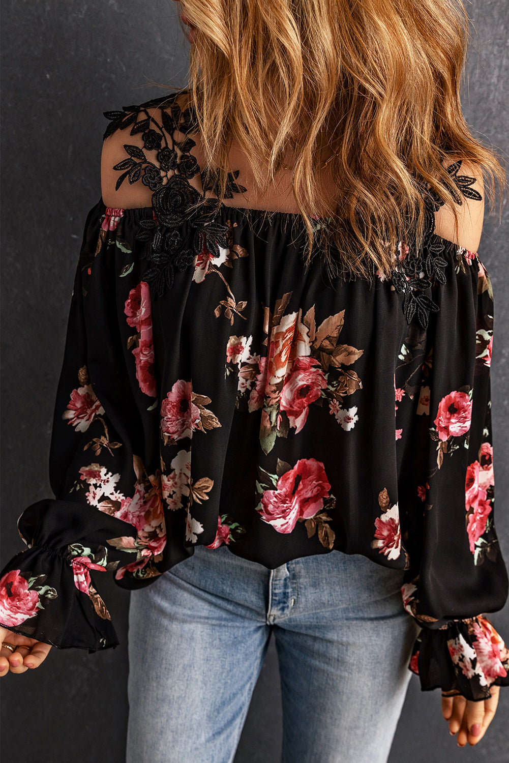 Casual Feather Print Off Shoulder Strap Blouse