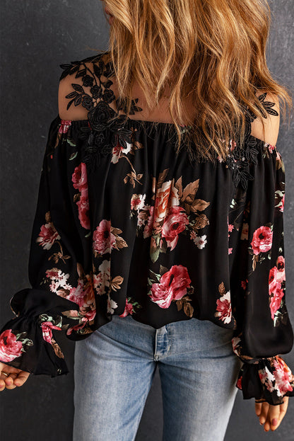 Casual Feather Print Off Shoulder Strap Blouse
