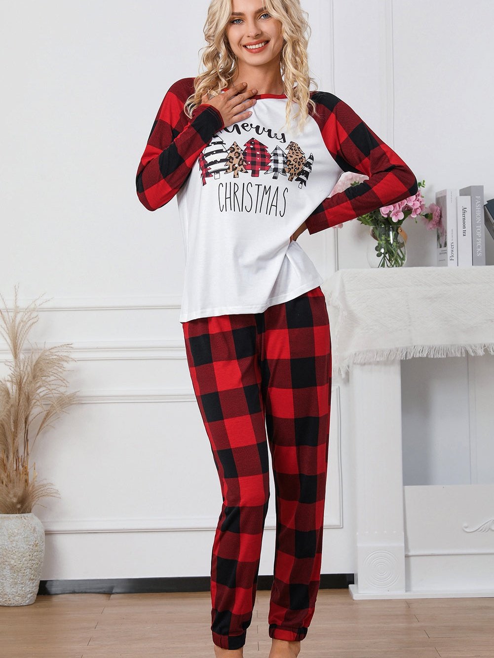 Festive Red Tartan Christmas Graphic Lounge Set