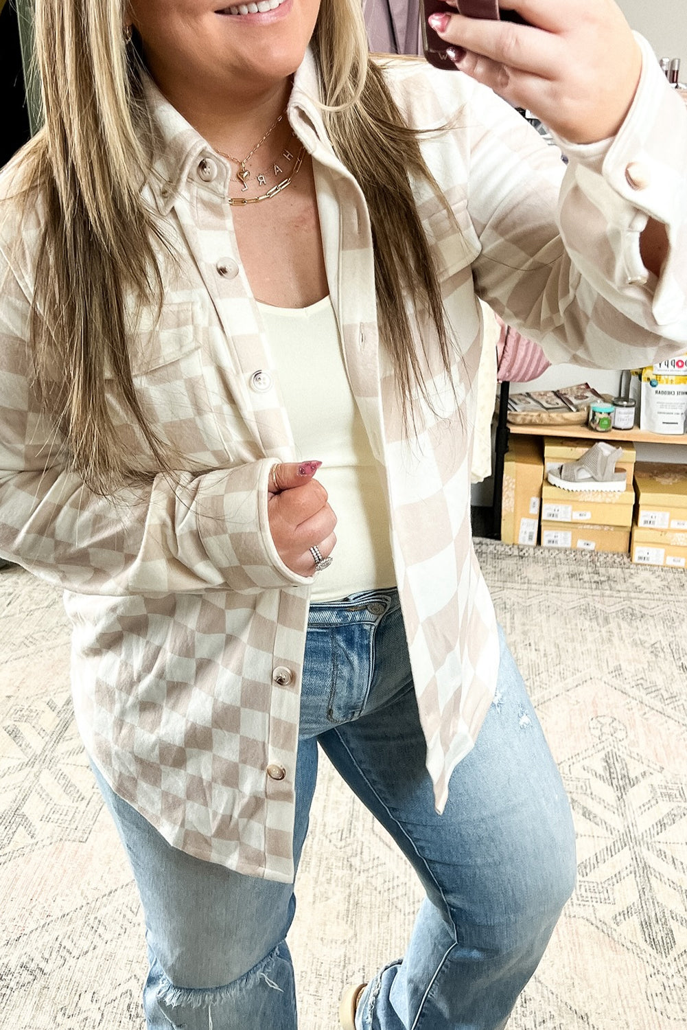 Khaki Checkered Buttoned Down Casual Western Jacket