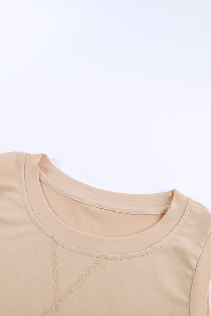 Apricot Colorblock Sleeveless Tank Top with Round Neck