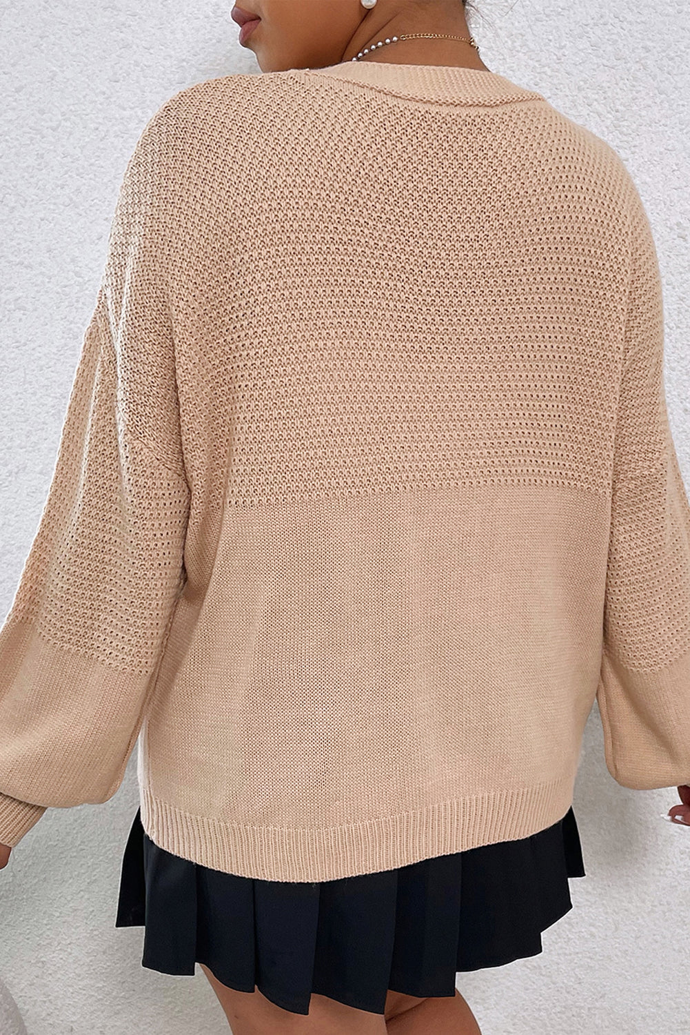 Floral Applique Smoke Gray Bubble Sleeve Drop Cardigan