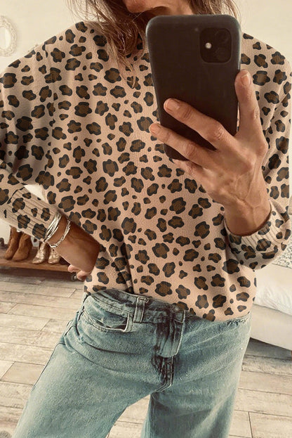 Khaki Leopard Print Dolman Sleeve Sweater