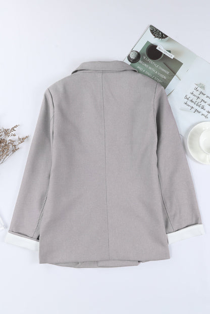 Gray Buttoned Lapel Collar Blazer with Pocket