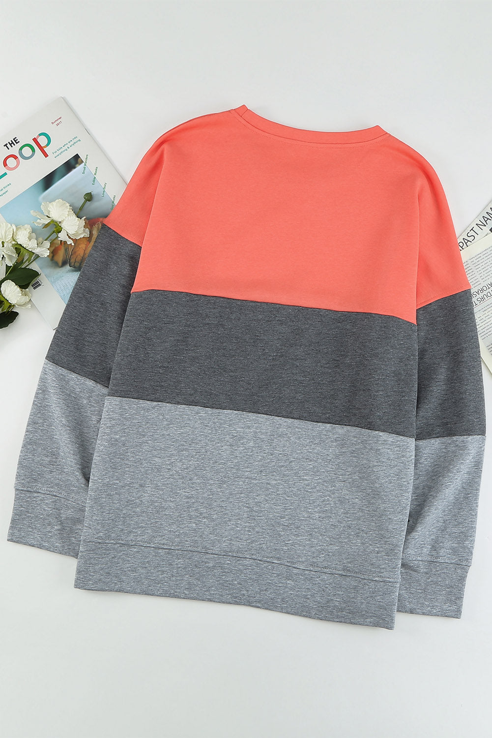 Cozy Oversized Colorblock Plus Size Sweatshirt with Slit Detail