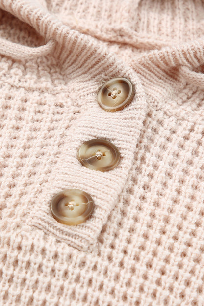 Apricot Hooded Waffle Knit Sweater with Button-Up Front Pocket
