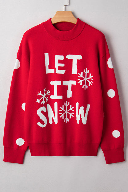Red Dahlia LET IT SNOW Graphic Christmas Holiday Loose Sweater