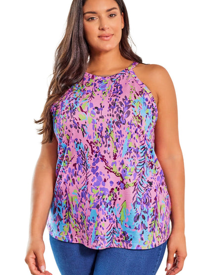 Multicolor Floral Print Round Neck Plus Size Tank Top