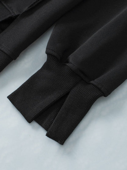 Elegant Black Seam Detail Drop Shoulder Split Hem Sweatshirt