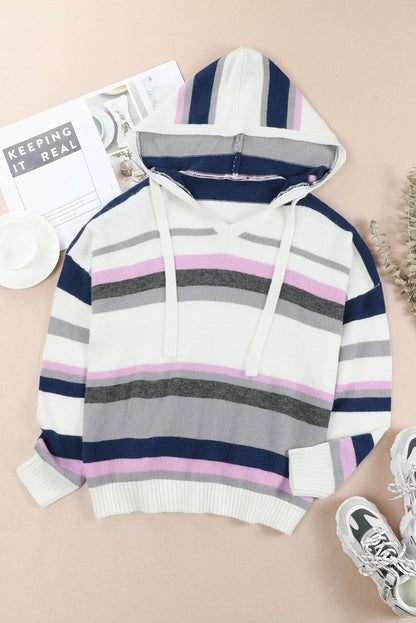 Stripe Oversized Hooded Knit Sweater for Curvy Women