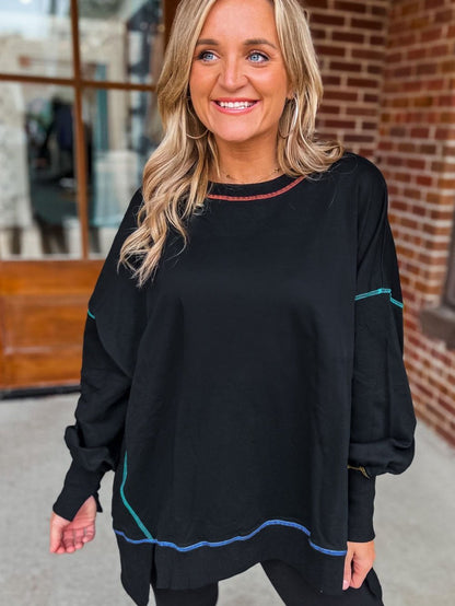 Black Oversized Split Stitch Sweatshirt