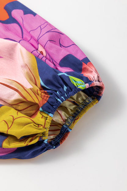 Floral Print Balloon Sleeve Babydoll Dress for Plus Size Women